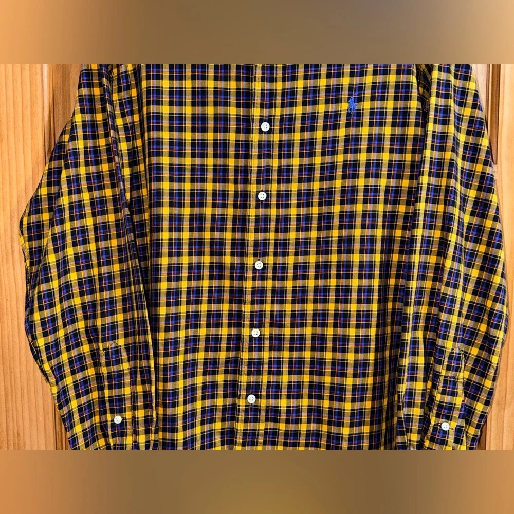 Ralph Lauren Men's Checkered Shirt in Yellow and Navy-L-EUC - Picture 5 of 11